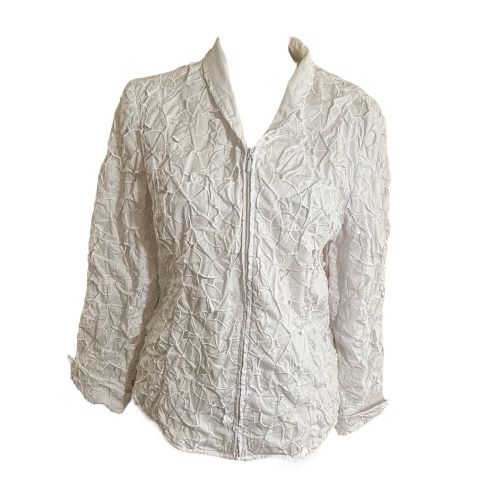 Women’s Samuel Dong White Embroidered Applique Cotton Zipper Jacket Size XL